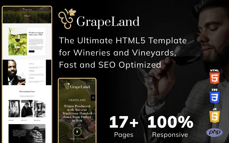 GrapeLand - The Ultimate HTML5 Template for Wineries and Vineyards, Fast and SEO Optimized | Premium Website Templates & Themes | Travolgi Themes