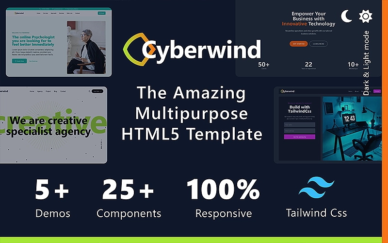 Cyberwind - Tailwind CSS Multipurpose App, Landing, IT Solutions and Business HTML5 Template | Premium Website Templates & Themes | Travolgi Themes