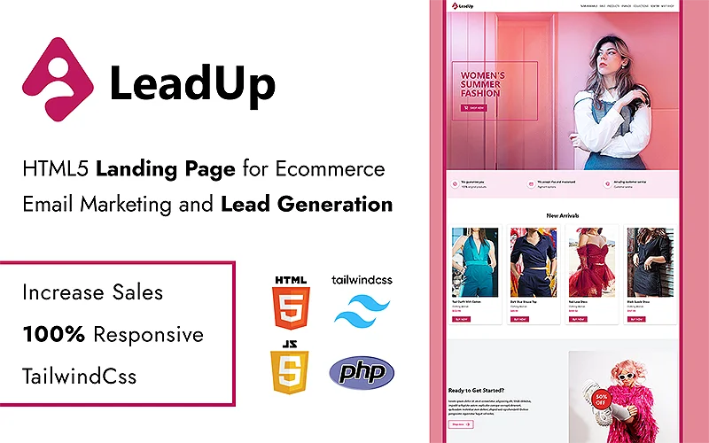 LeadUp Landing Page for Fashion Ecommerce Email Marketing and Leads Generation | Premium Website Templates & Themes | Travolgi Themes