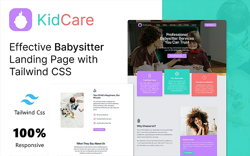 KidCare | Babysitter Landing Page Template with Tailwind CSS | Premium Website Templates & Themes | Travolgi Themes