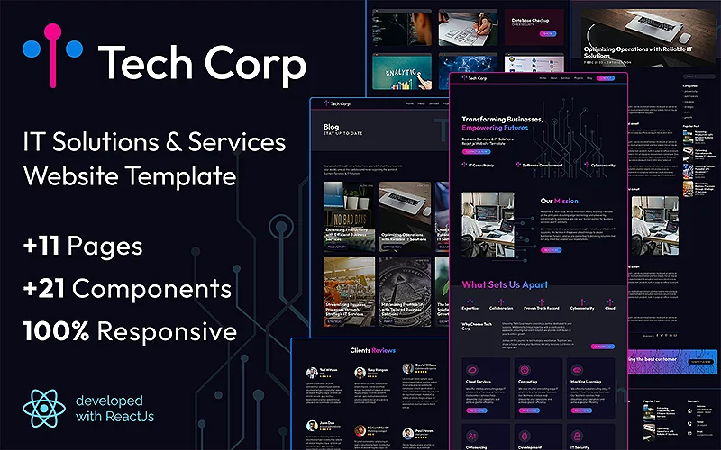 Tech Corp: Business Services & IT Solutions React js Website Template | Premium Website Templates & Themes | Travolgi Themes