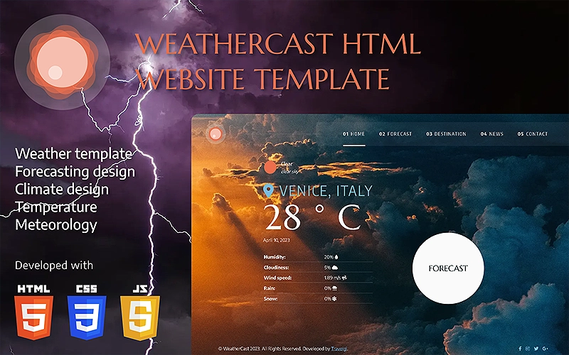 WeatherCast HTML5 template with striking design | Premium Website Templates & Themes | Travolgi Themes